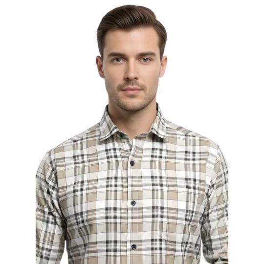 casual checkered shirt for men white and beige