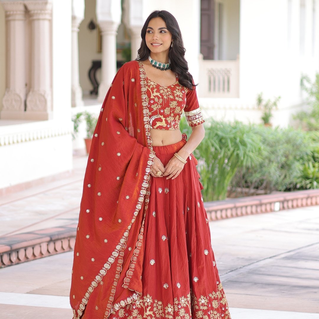Orange Lehenga Choli with Embroidery