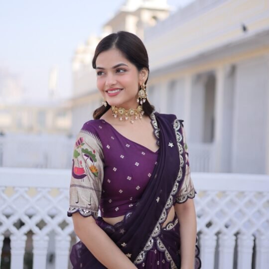 Wine Color Silk Semi Stitched Lehenga Choli