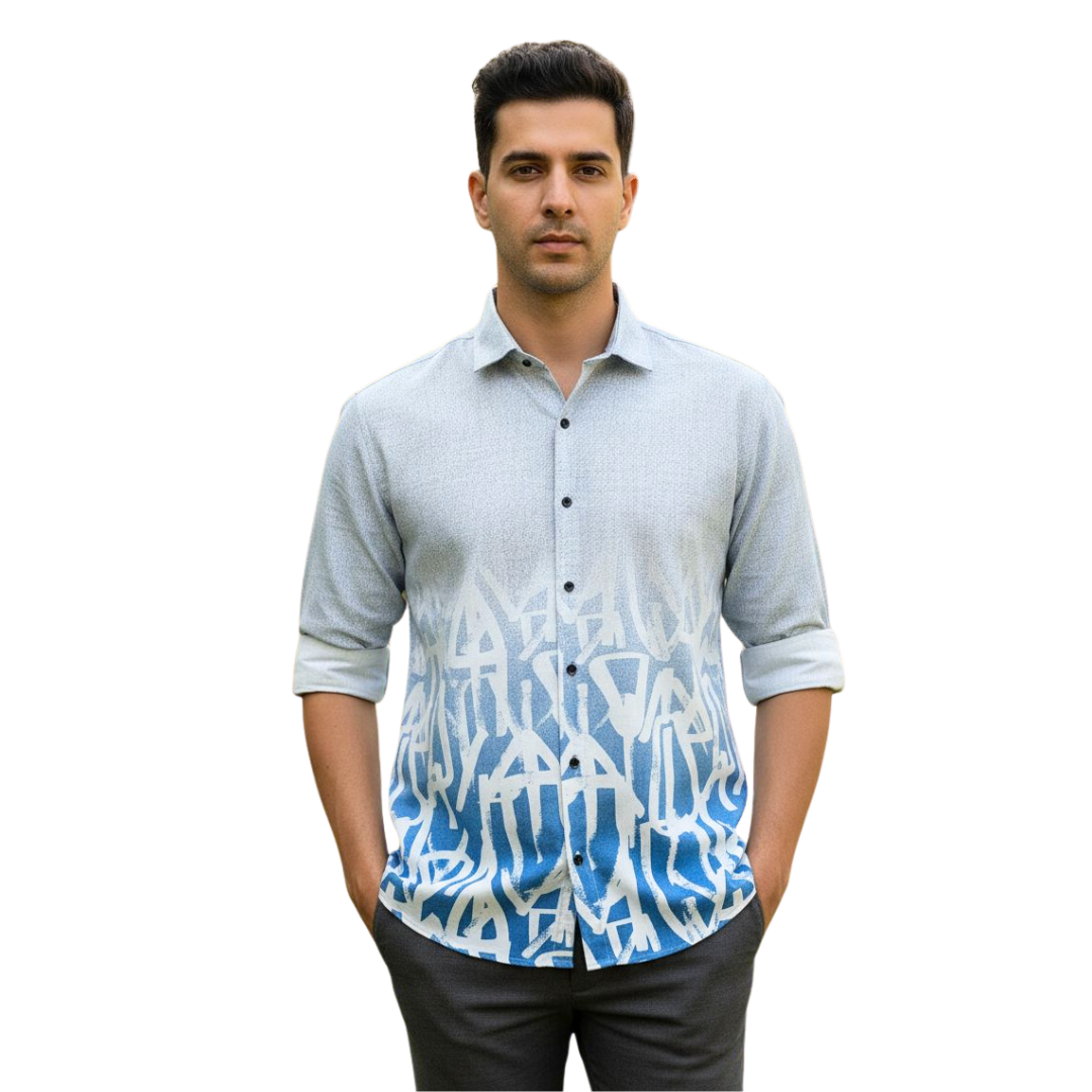 Men's Long Sleeve Casual Shirt - Abstract Blue